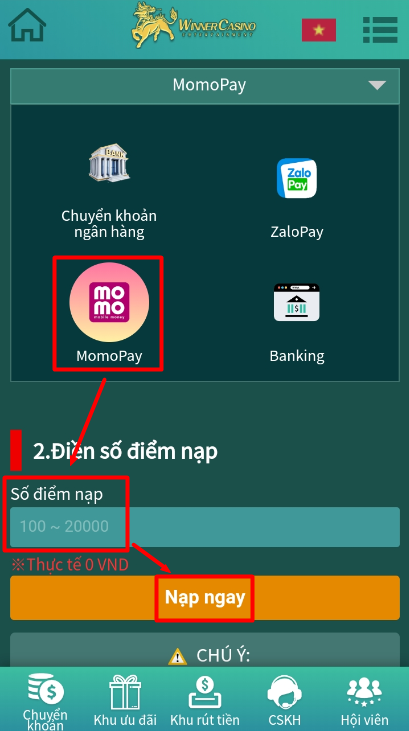 Hướng dẫn Nạp tiền bằng Tài khoản MOMO (图 2)